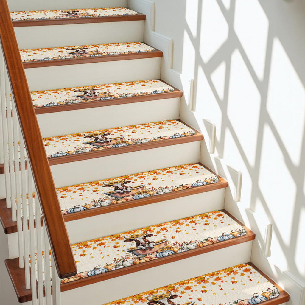 Fall Pumpkin Maple Leaves Non Slip Carpet Stair Treads 4 Pack 8"x30" L816