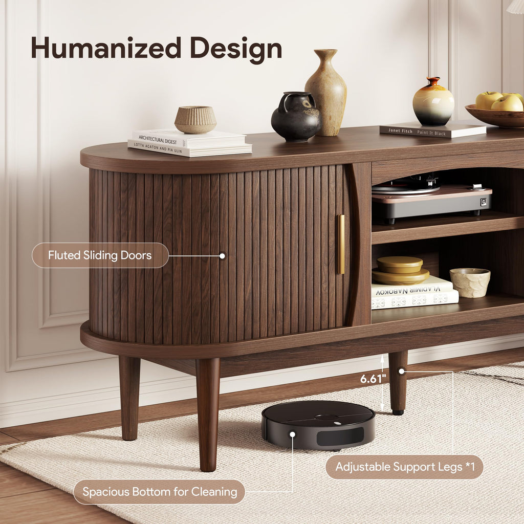 Mid Century TV Stand with Storage and Sliding Doors R739600