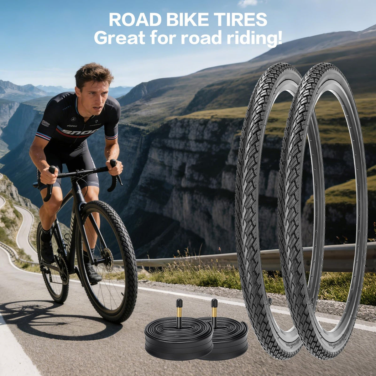 Foldable Road Bike Tires and Inner Tubes 2-Pack O58556