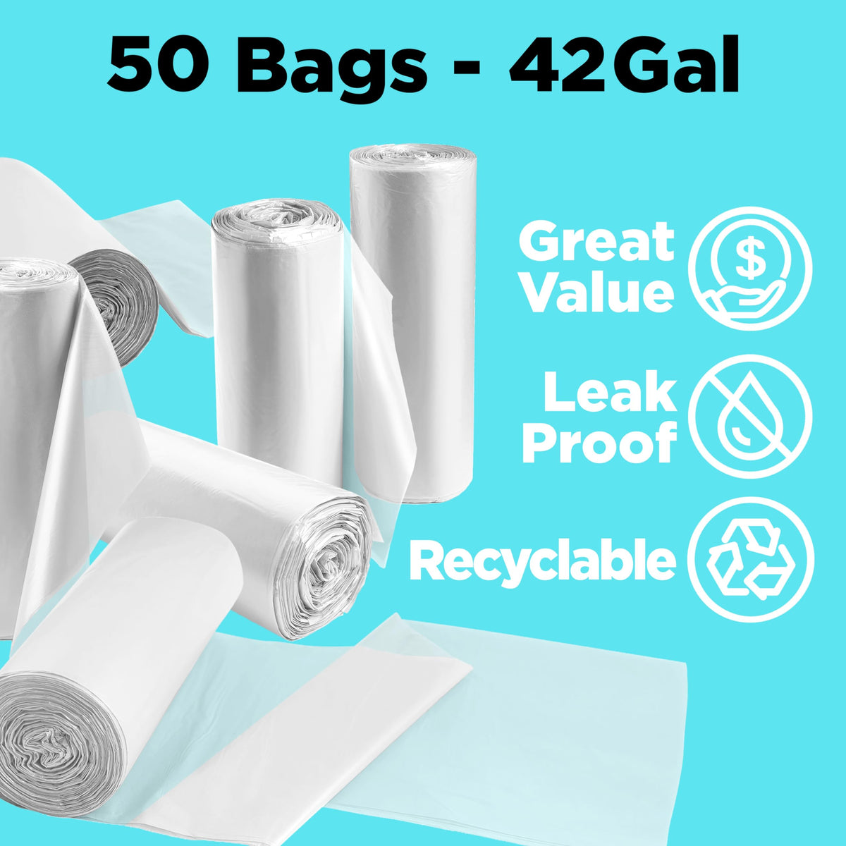 42 Gallon Clear Trash Bags 50 Count 3 Mil C222