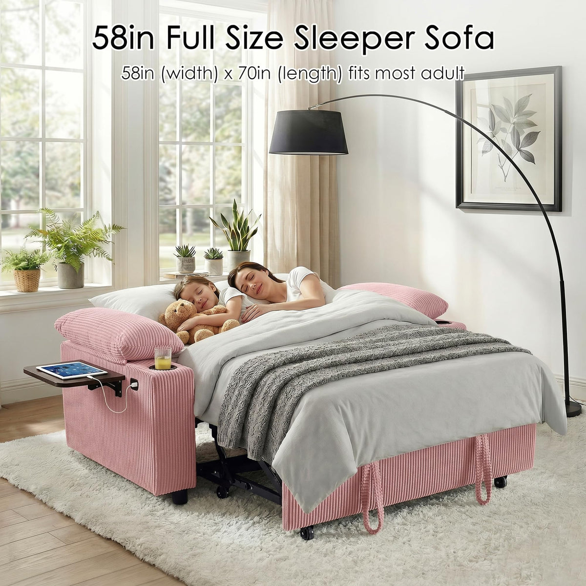Pink Corduroy Full Size Sleeper Sofa Bed G17563