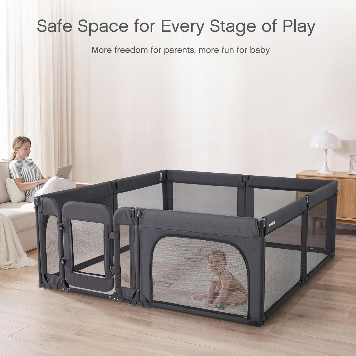 Foldable Adjustable 8-Panel Baby Playpen with Mesh K768183