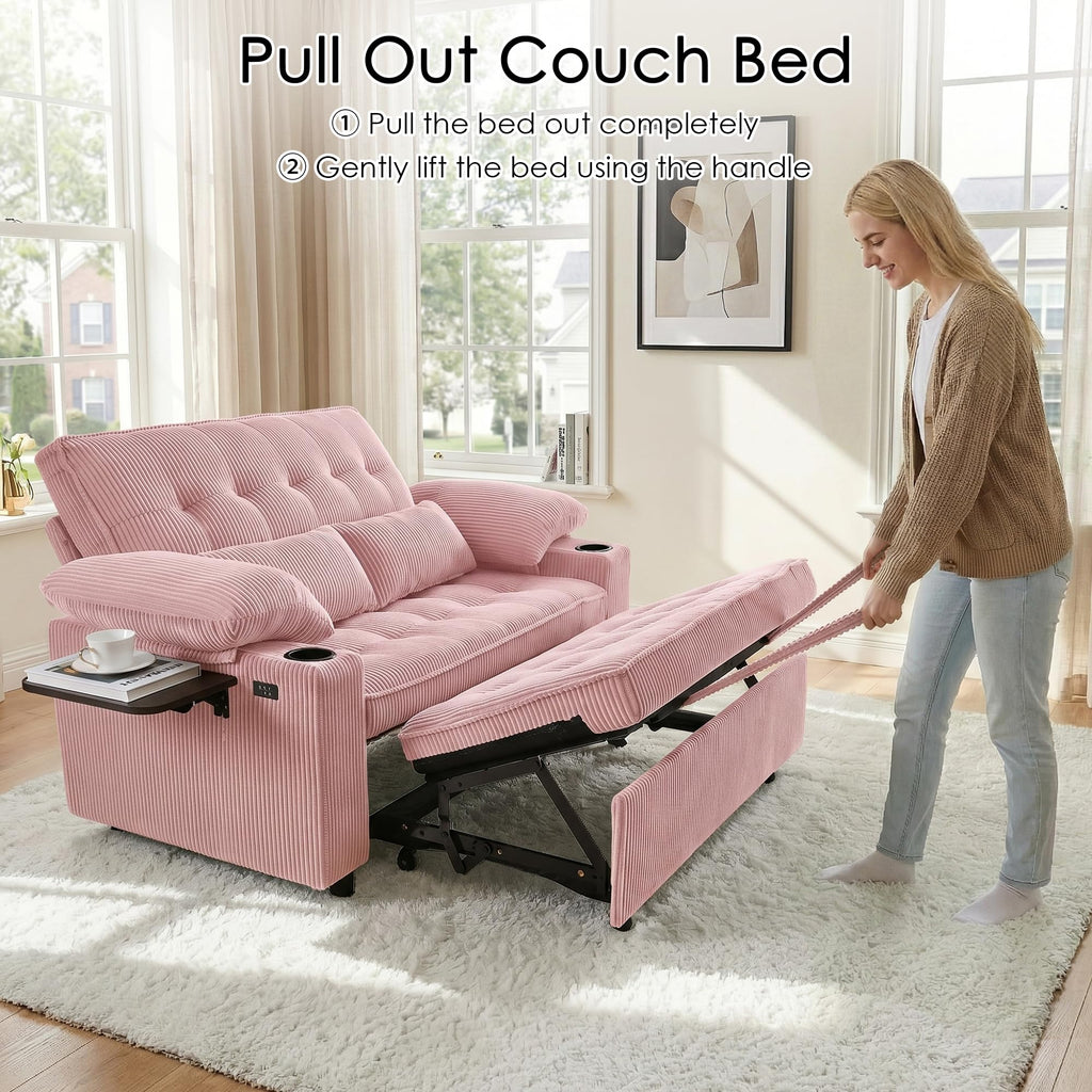 Pink Corduroy Full Size Sleeper Sofa Bed G17563