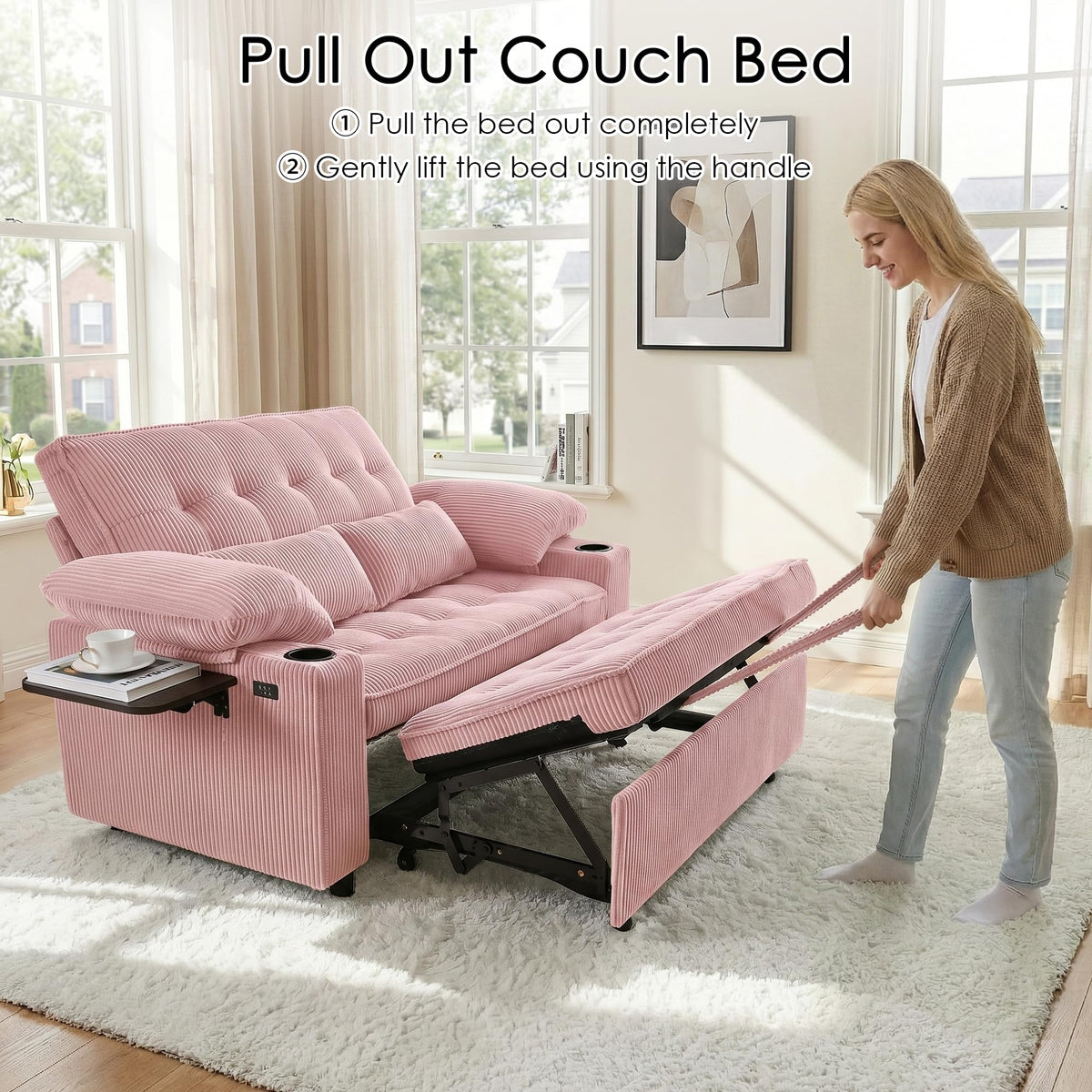 Pink Corduroy Full Size Sleeper Sofa Bed G17563