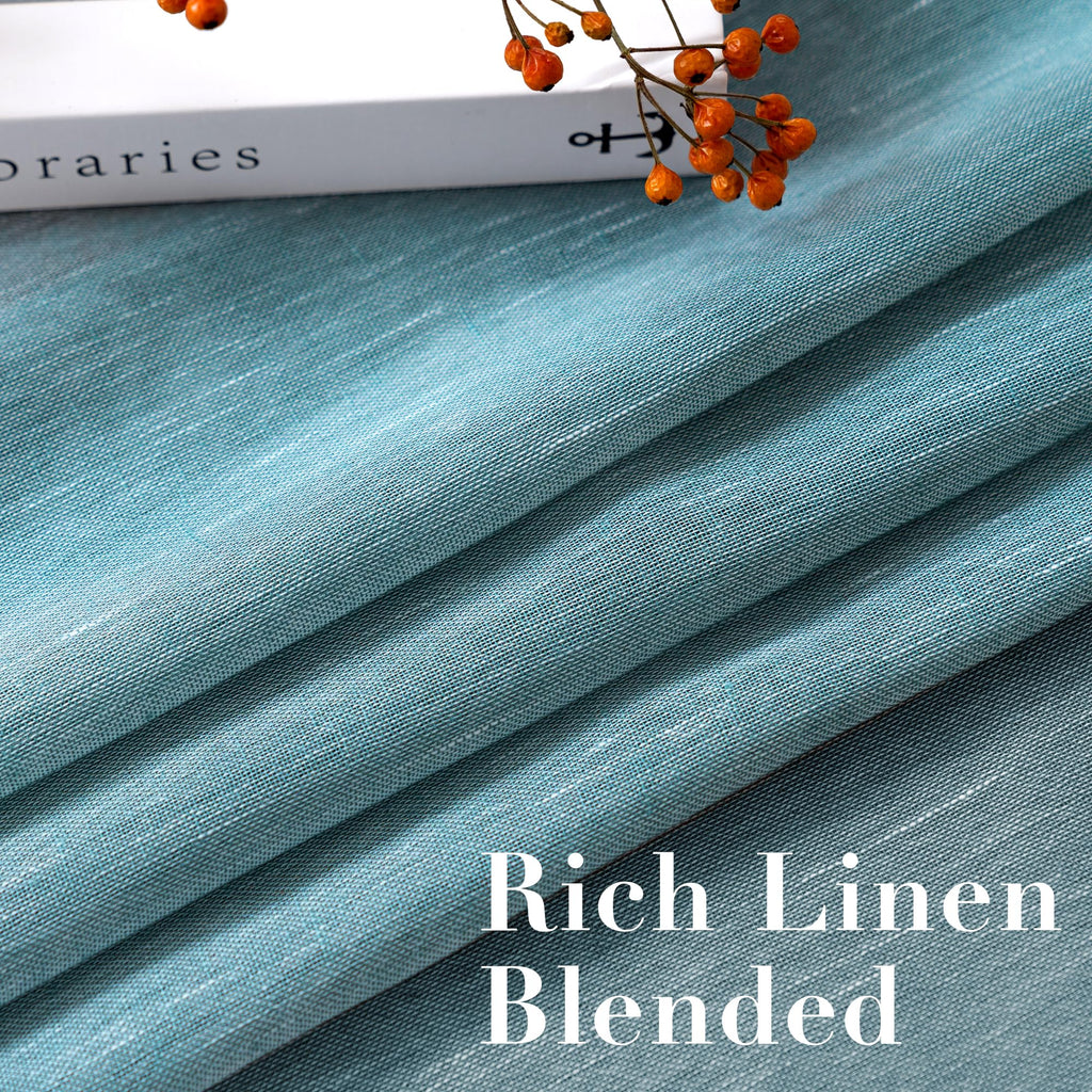 Natural Linen Curtain Panels Semi-Sheers Nickel Grommet Set of 2 Turquoise 52"W x 96"L N810