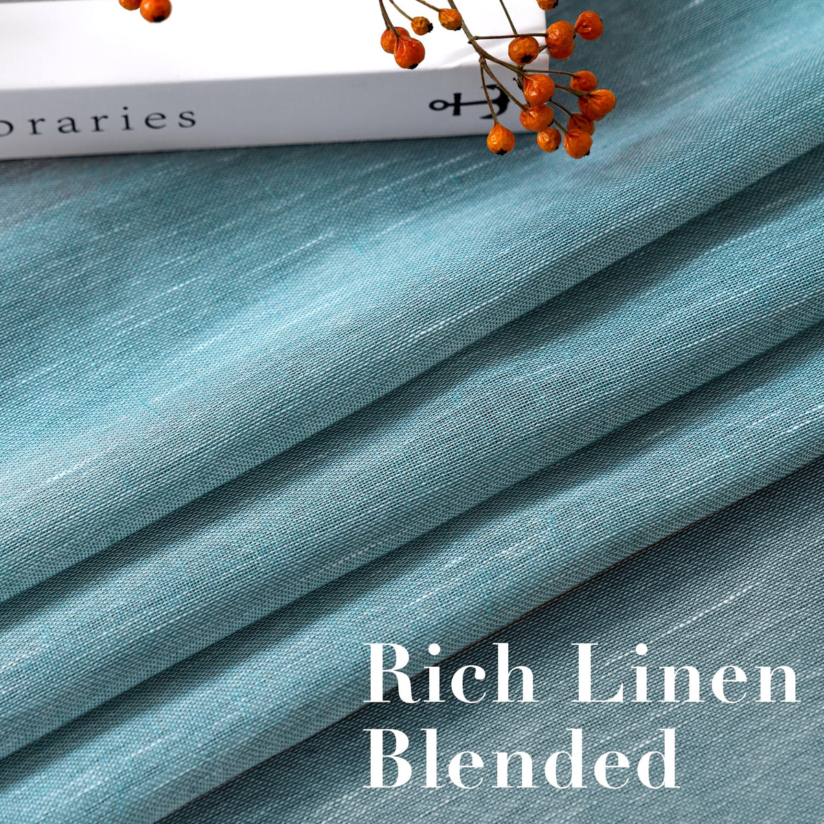Natural Linen Curtain Panels Semi-Sheers Nickel Grommet Set of 2 Turquoise 52"W x 96"L N810
