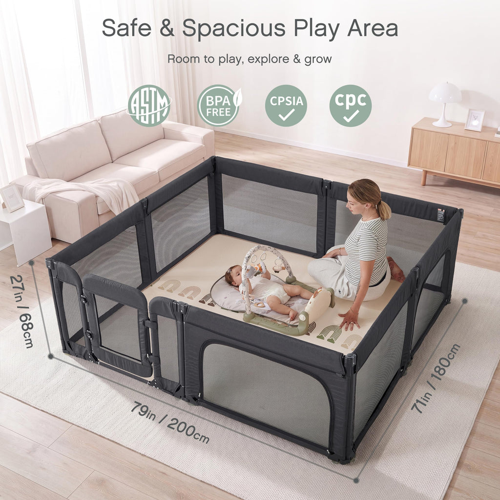 Foldable Adjustable 8-Panel Baby Playpen with Mesh K768183