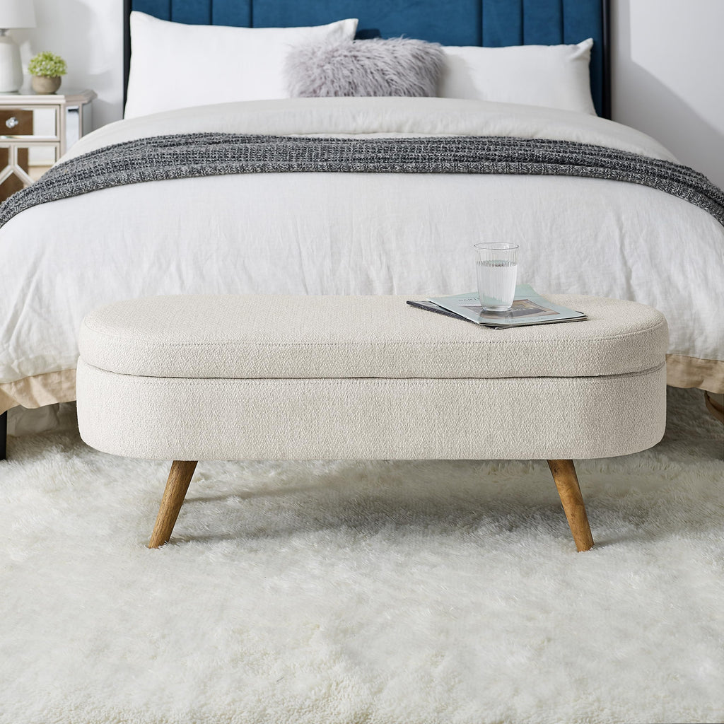 43.5" Beige Upholstered Storage Ottoman Bench T6026
