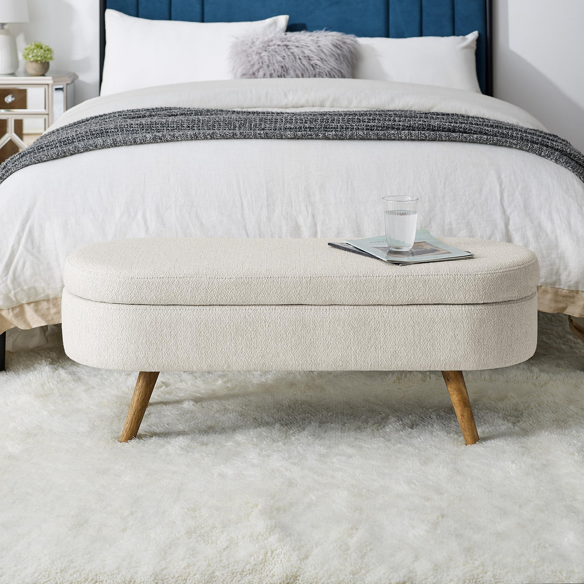 43.5" Beige Upholstered Storage Ottoman Bench T6026
