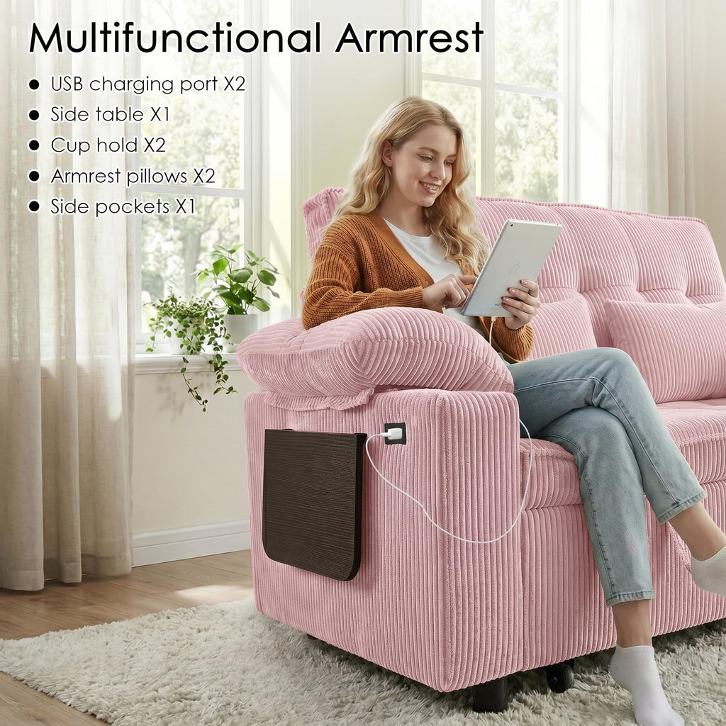 Pink Corduroy Full Size Sleeper Sofa Bed G17563