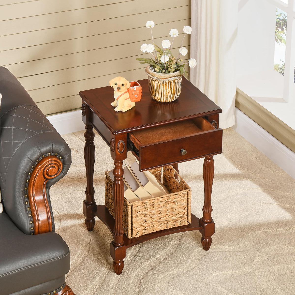 Side Table with Drawer and Storage Shelf O2157