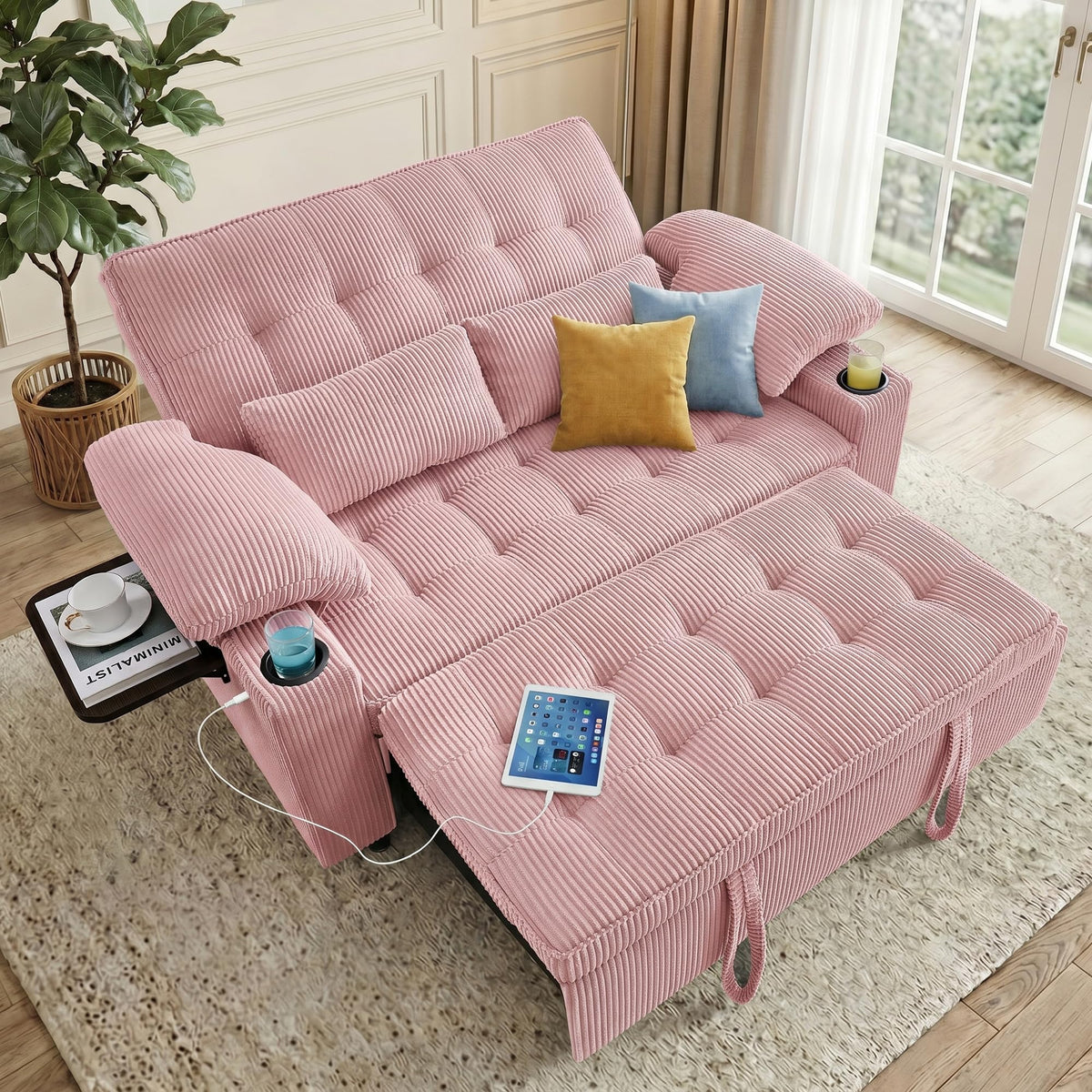 Pink Corduroy Full Size Sleeper Sofa Bed G17563