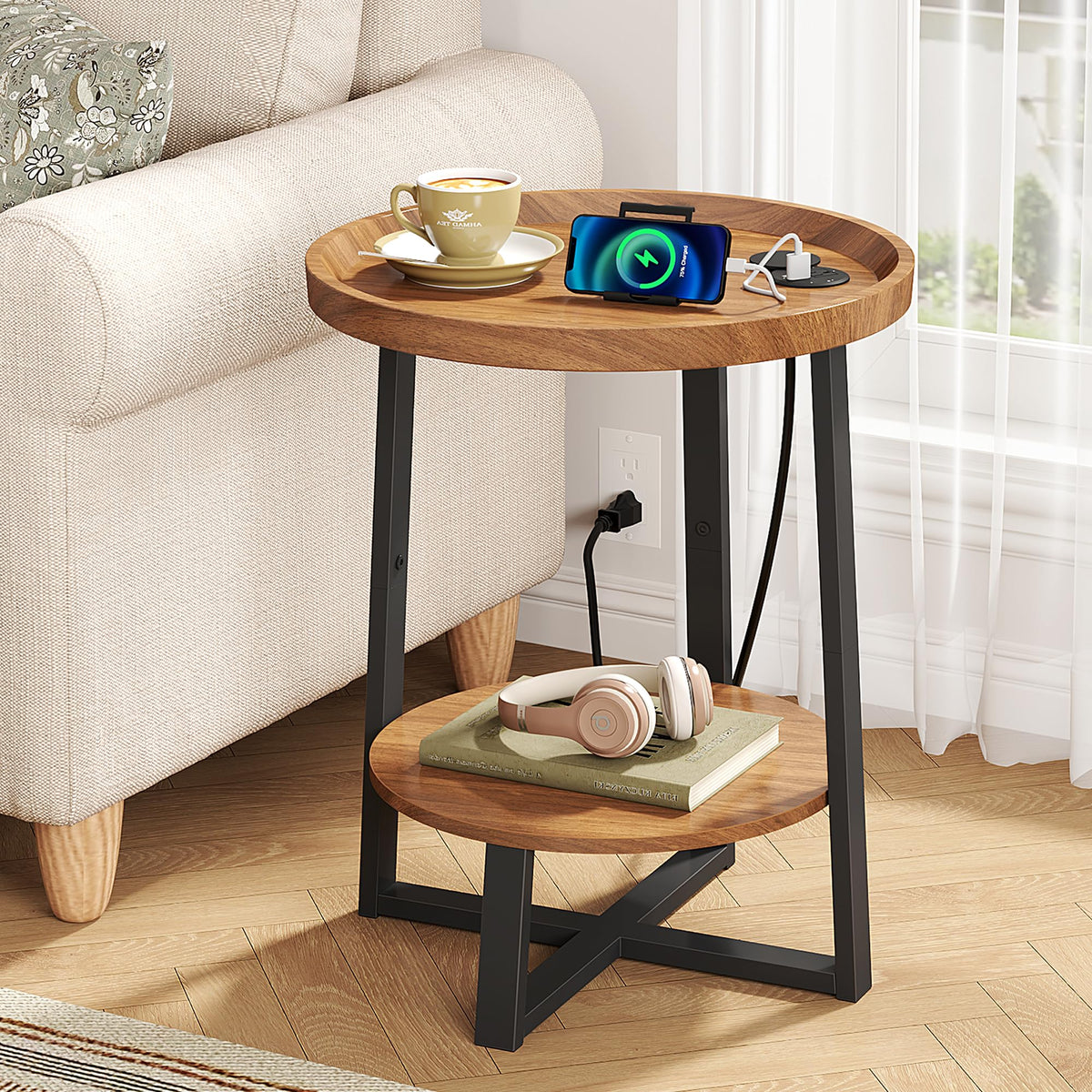 Round Side Table with Charging T619