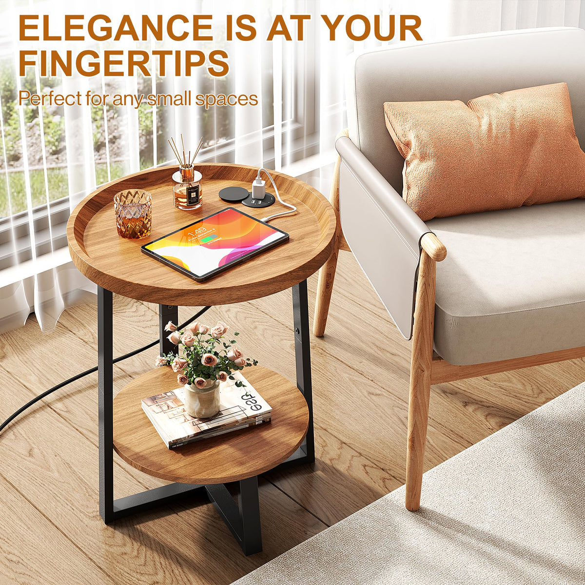 Round Side Table with Charging T619