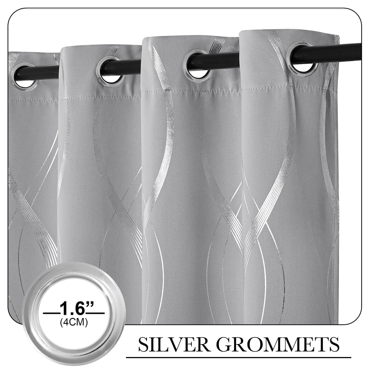 Silver Grey Pattern Curtains 52 x 84 Inch W93637