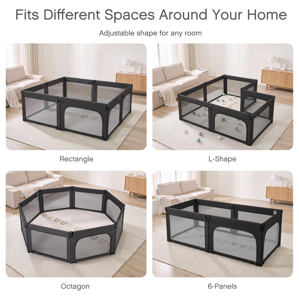 Foldable Adjustable 8-Panel Baby Playpen with Mesh K768183