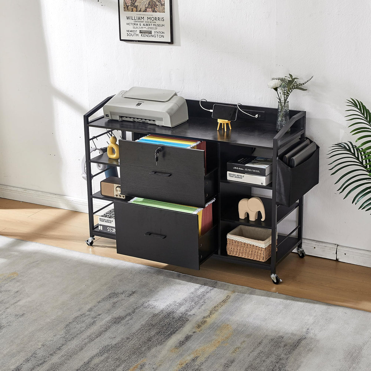 45" Black 2 Drawer File Cabinet with Lock and Power Outlet G3598