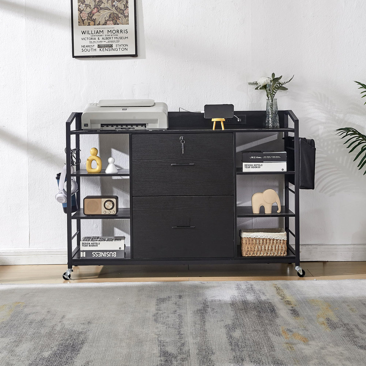 45" Black 2 Drawer File Cabinet with Lock and Power Outlet G3598